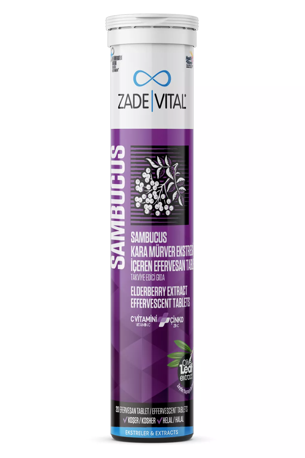 Zade Vital Sambucus Nigra Vitamin C  Zeytin Yaprağı Ekstresi  çinko İçeren 20 Efervesan Tablet