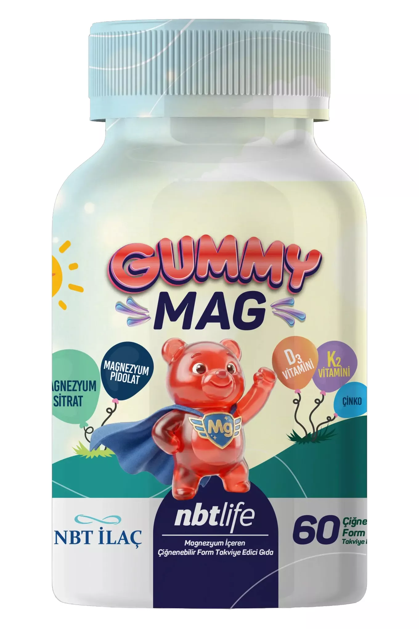 NBT Life Gummymag Kids Magnezyum Vitamin B6 K2 D3 İçeren 60 Gummy