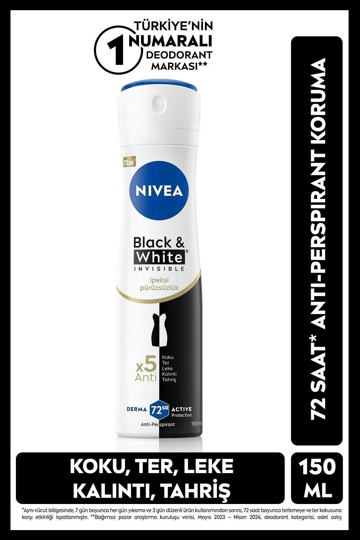 Nivea Black  White Invisible Deodorant For Women İpeksi Pürüzsüzlük 150 ml