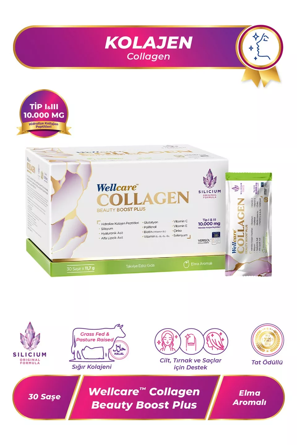 Wellcare Collagen Beauty Boost Plus 10.000 mg Elma Aromalı 30 Saşe